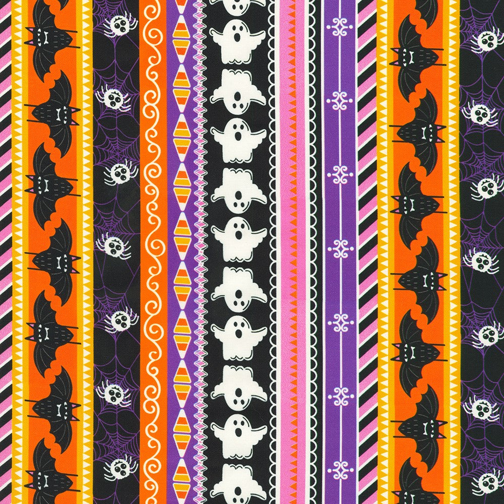 Halloween Stripe - Lights Out Cotton Print Fabric - per half metre