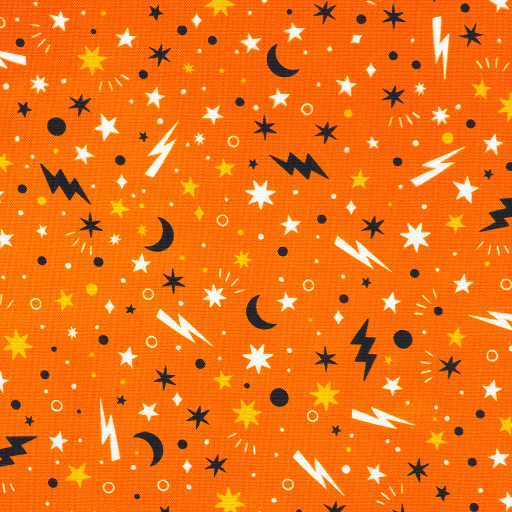 Lightening Bolts and Stars - Lights Out Cotton Print Fabric - per half metre