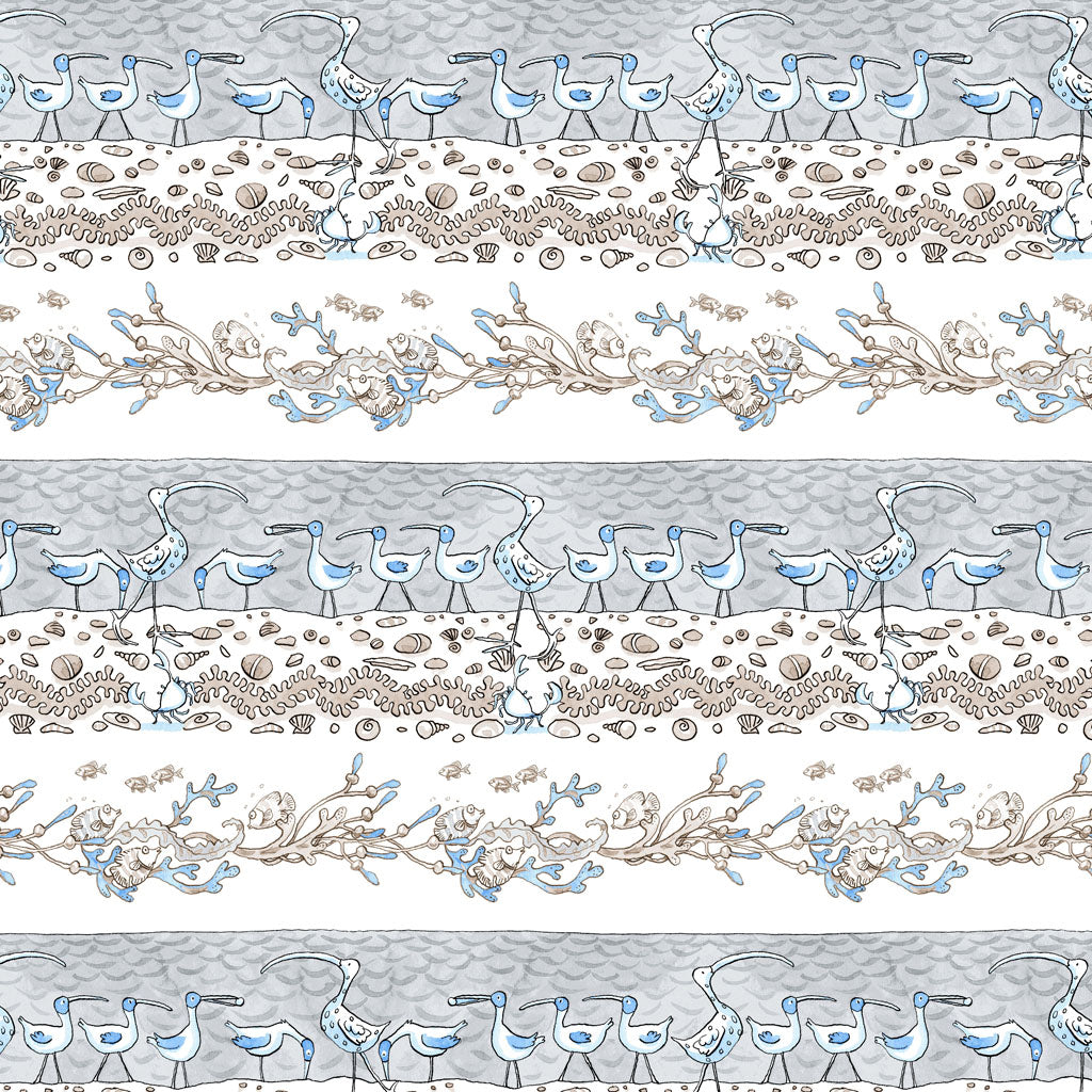 Pictorial Stripe - Sandy Toes Cotton Print Fabric - per half metre