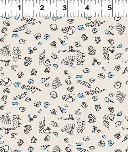 Mini Shells on Pale Taupe - Sandy Toes Cotton Print Fabric - per half metre