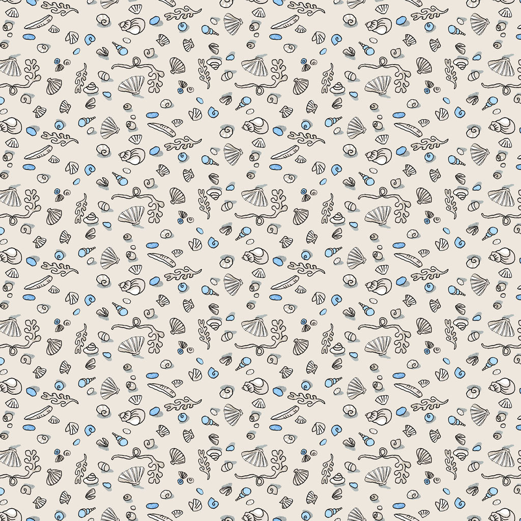 Mini Shells on Pale Taupe - Sandy Toes Cotton Print Fabric - per half ...
