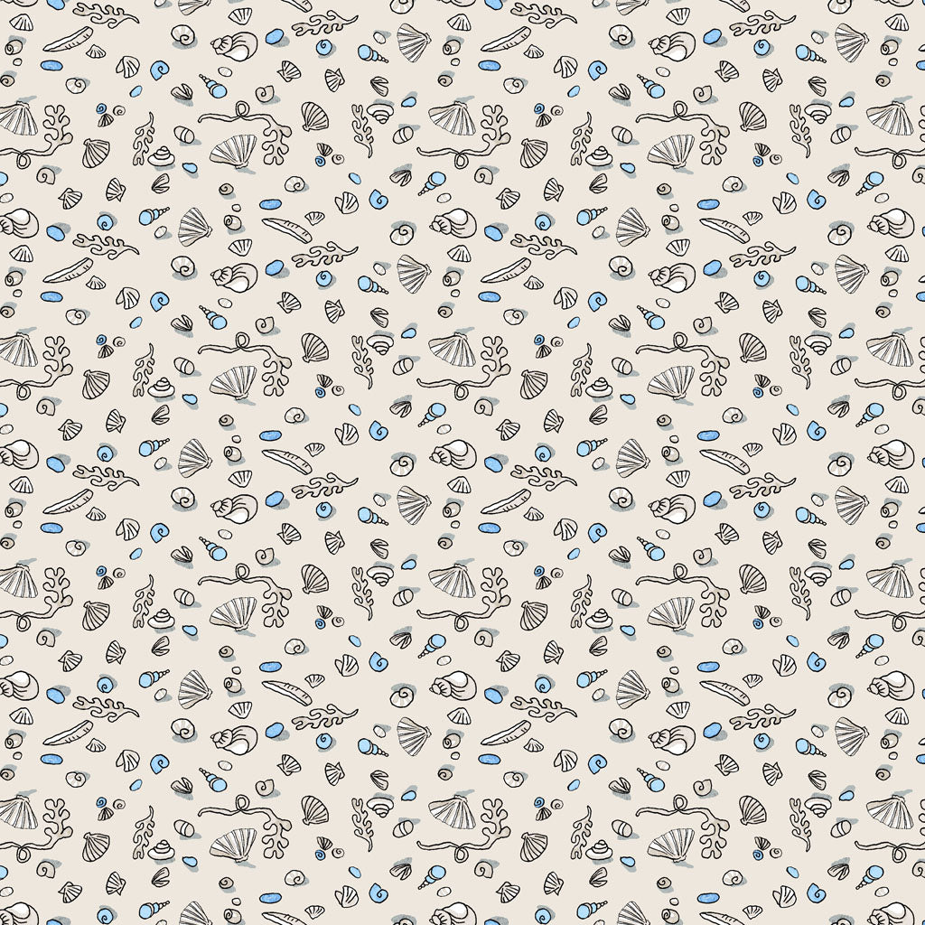 Mini Shells on Pale Taupe - Sandy Toes Cotton Print Fabric - per half metre