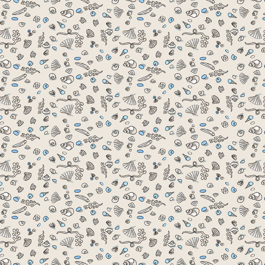 Mini Shells on Pale Taupe - Sandy Toes Cotton Print Fabric - per half metre