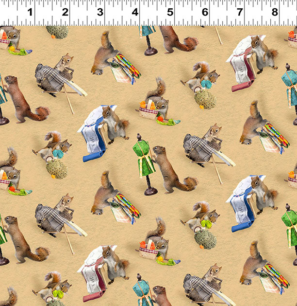 Squirrels - Caramel - The Secret Life of Squirrels IV Cotton Print Fabric - per half metre