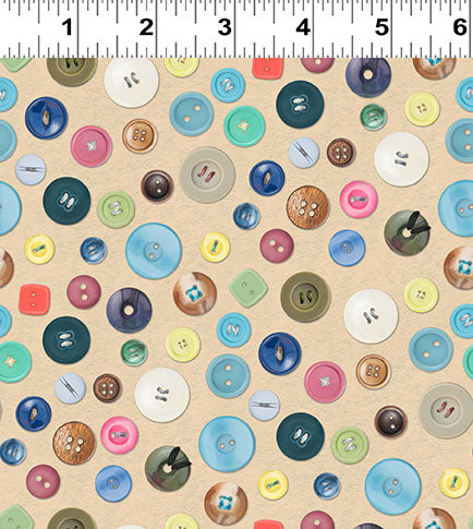 Buttons - Khaki - The Secret Life of Squirrels IV Cotton Print Fabric - per half metre