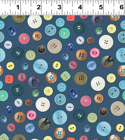 Buttons - Dark Denim - The Secret Life of Squirrels IV Cotton Print Fabric - per half metre
