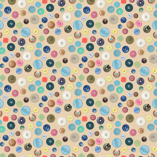 Buttons - Khaki - The Secret Life of Squirrels IV Cotton Print Fabric - per half metre