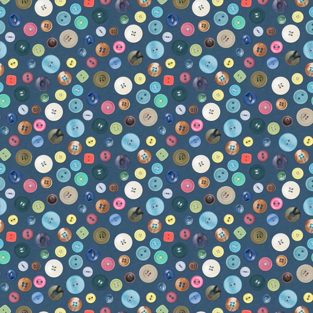 Buttons - Dark Denim - The Secret Life of Squirrels IV Cotton Print Fabric - per half metre