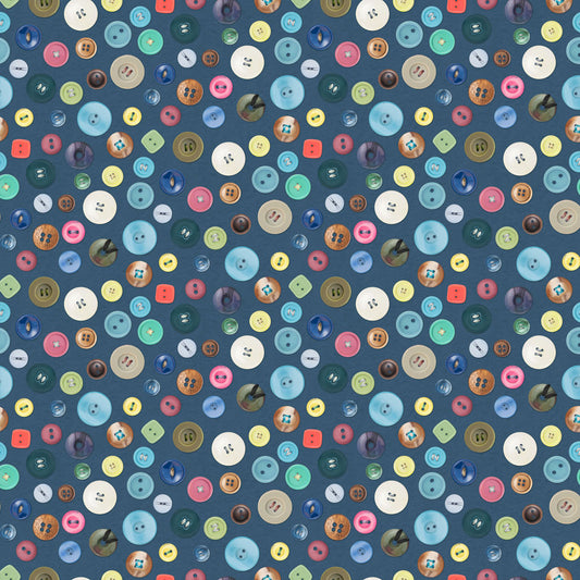 Buttons - Dark Denim - The Secret Life of Squirrels IV Cotton Print Fabric - per half metre