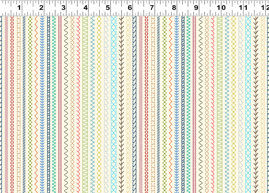 Embroidery Stripe - Cream - The Secret Life of Squirrels IV Cotton Print Fabric - per half metre