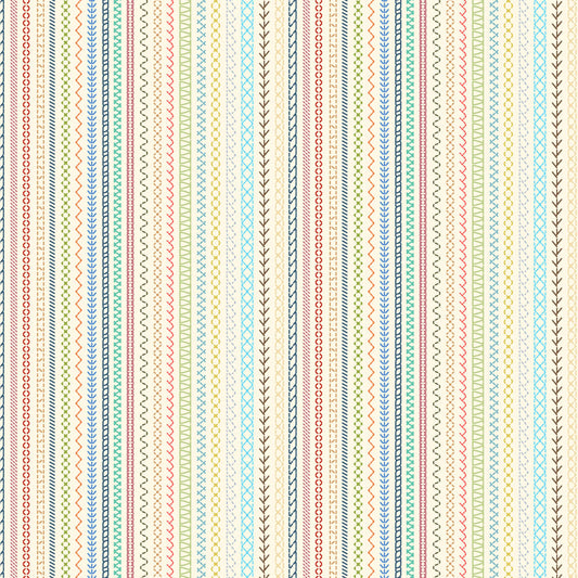 Embroidery Stripe - Cream - The Secret Life of Squirrels IV Cotton Print Fabric - per half metre