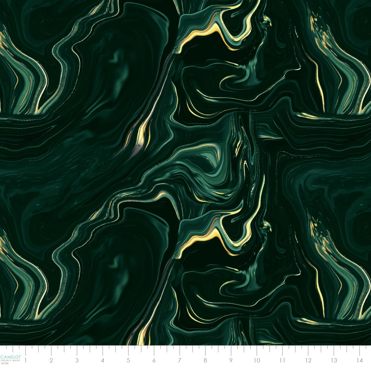 Gilded Ripples on Green - Gilded Cotton Print Fabric - per half metre