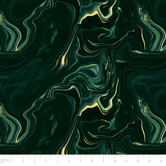 Gilded Ripples on Green - Gilded Cotton Print Fabric - per half metre