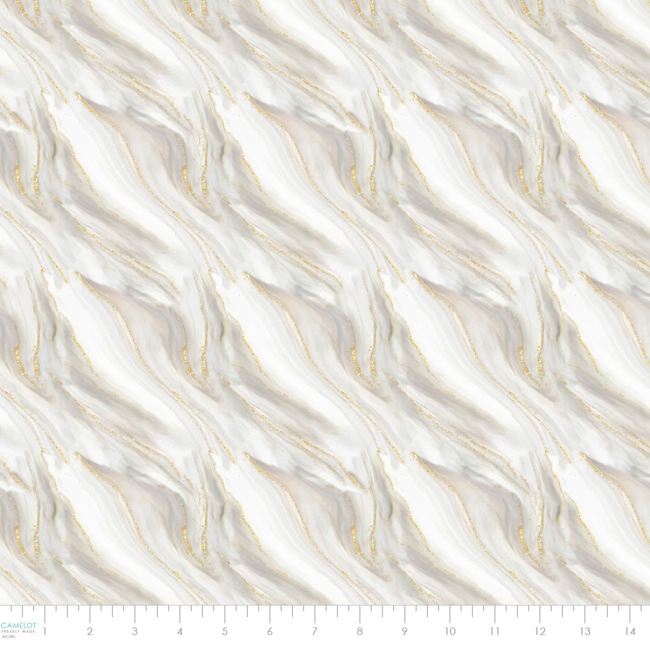 Gilded Waves on White - Gilded Cotton Print Fabric - per half metre