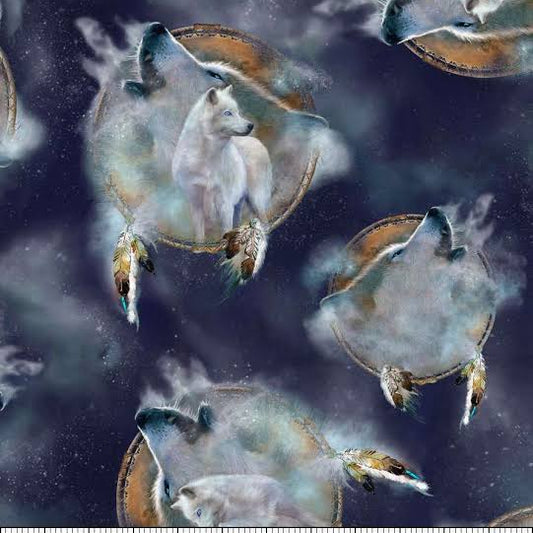 Wolf Vignettes on Navy - Wolf Song Cotton Print Fabric - per half metre