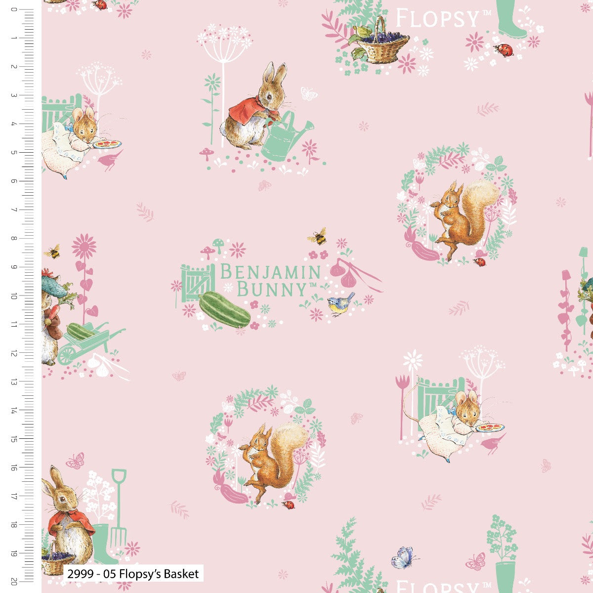 Flopsy's Basket - Peter's Garden Cotton Print Fabric - End of Bolt 145cm