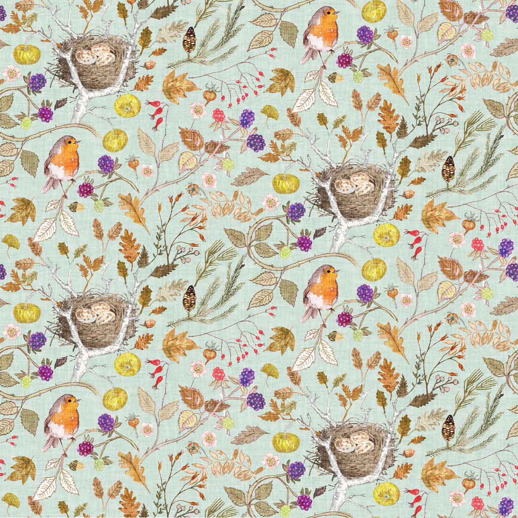 Forest Fruits on Light Teal - Autumnity Cotton Print Fabric - per half metre