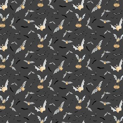 Bats on Dark Grey - Halloween Parade Cotton Print Fabric - per half metre