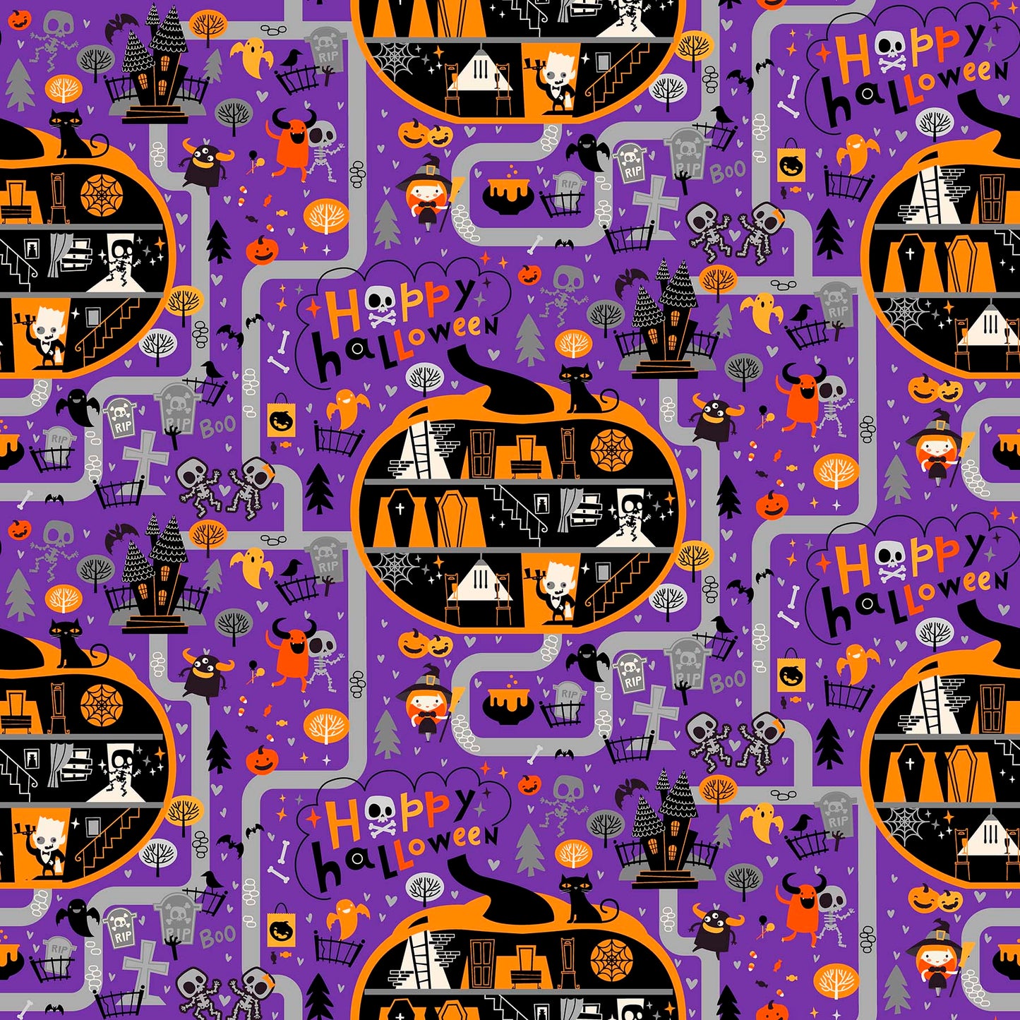 Ghoultide Gathering Cotton Print - Halloween Town