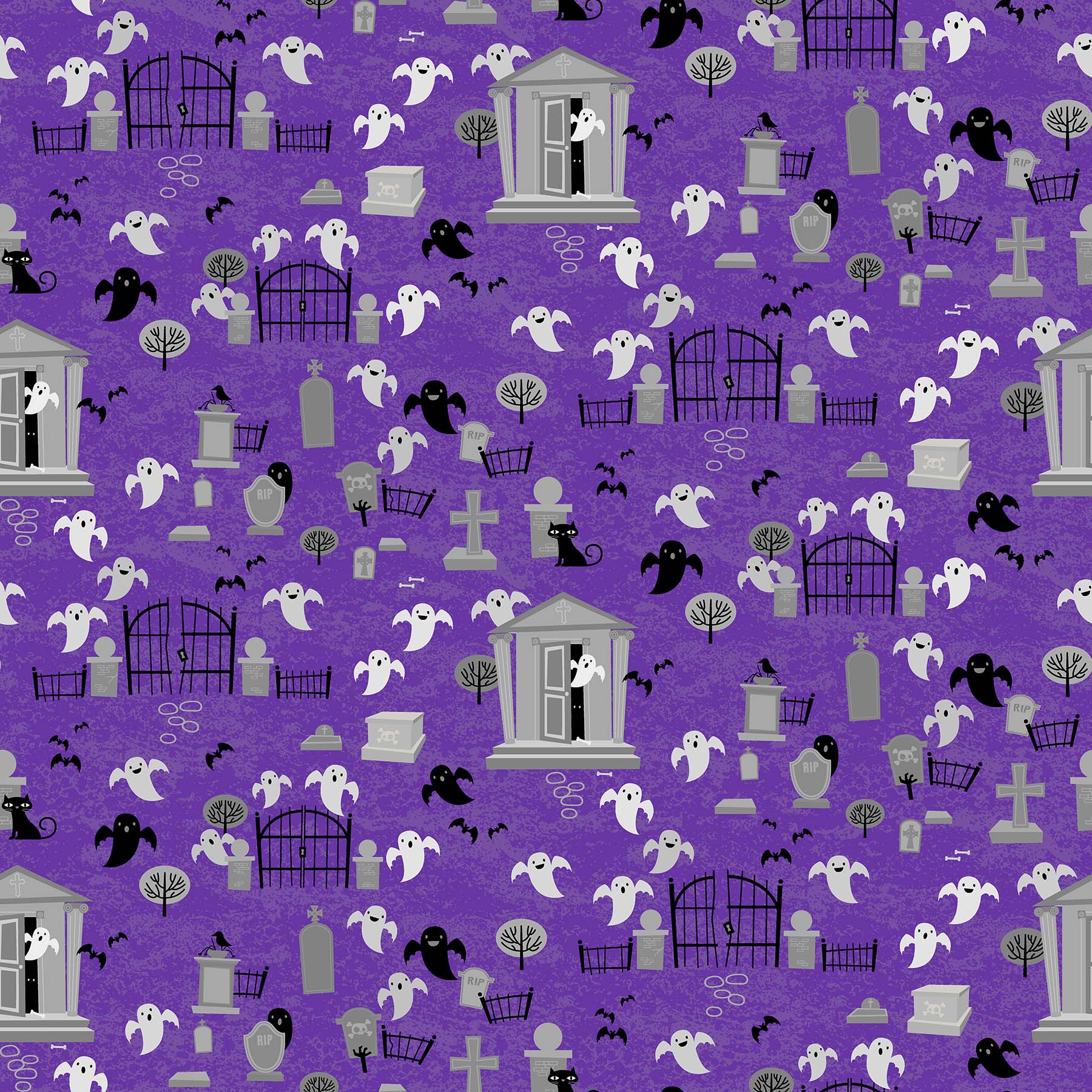 Ghoultide Gathering Cotton Print - Graveyard