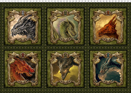Dragons The Ancient Cotton Print - Dragon Squares Panel