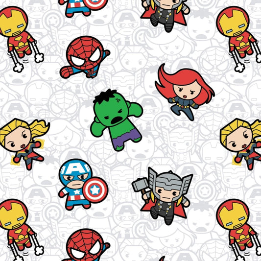 Marvel Kawaii Cotton Print - Packed Heroes White