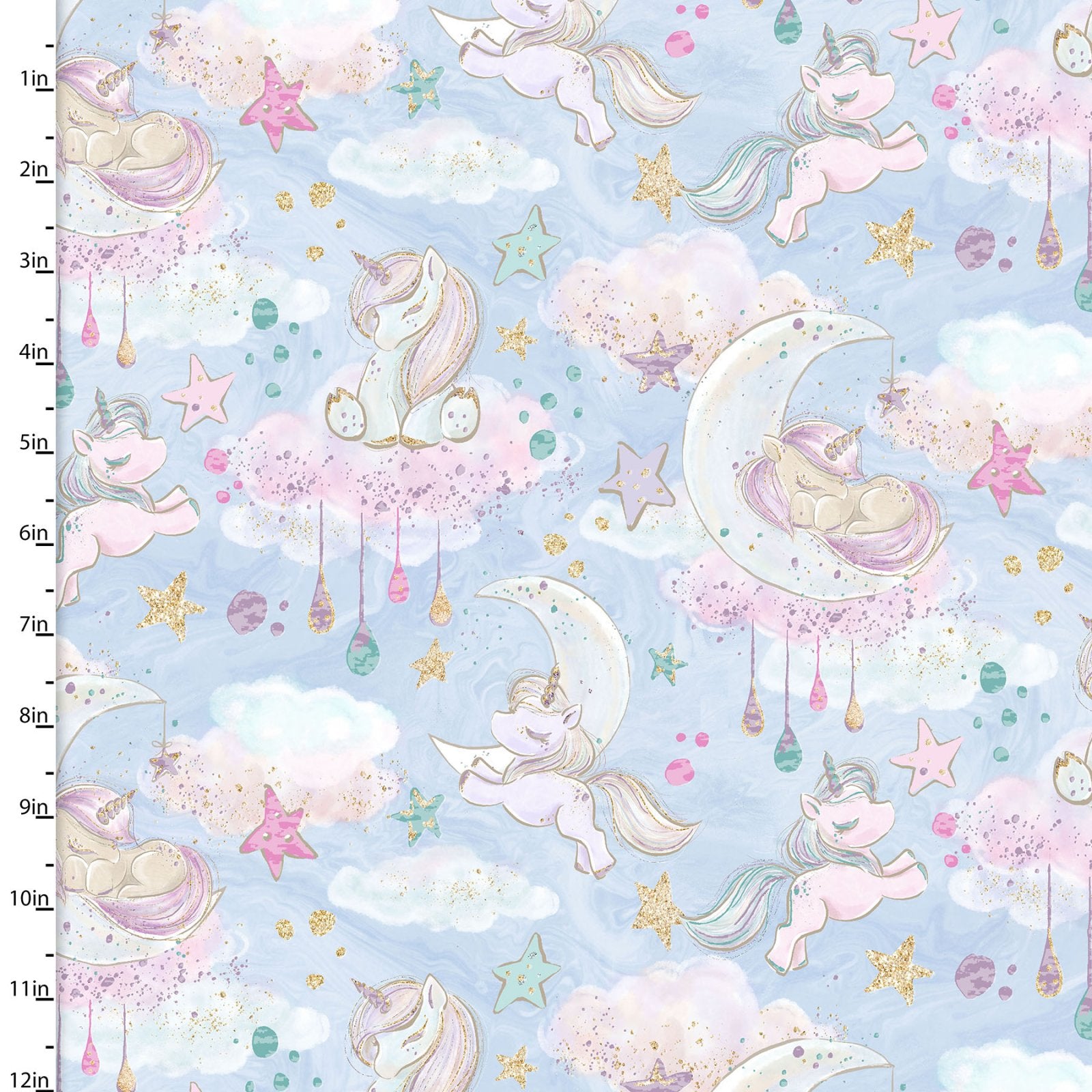 Unicorn Sparkle Fabric Collection - Clouds - per half metre