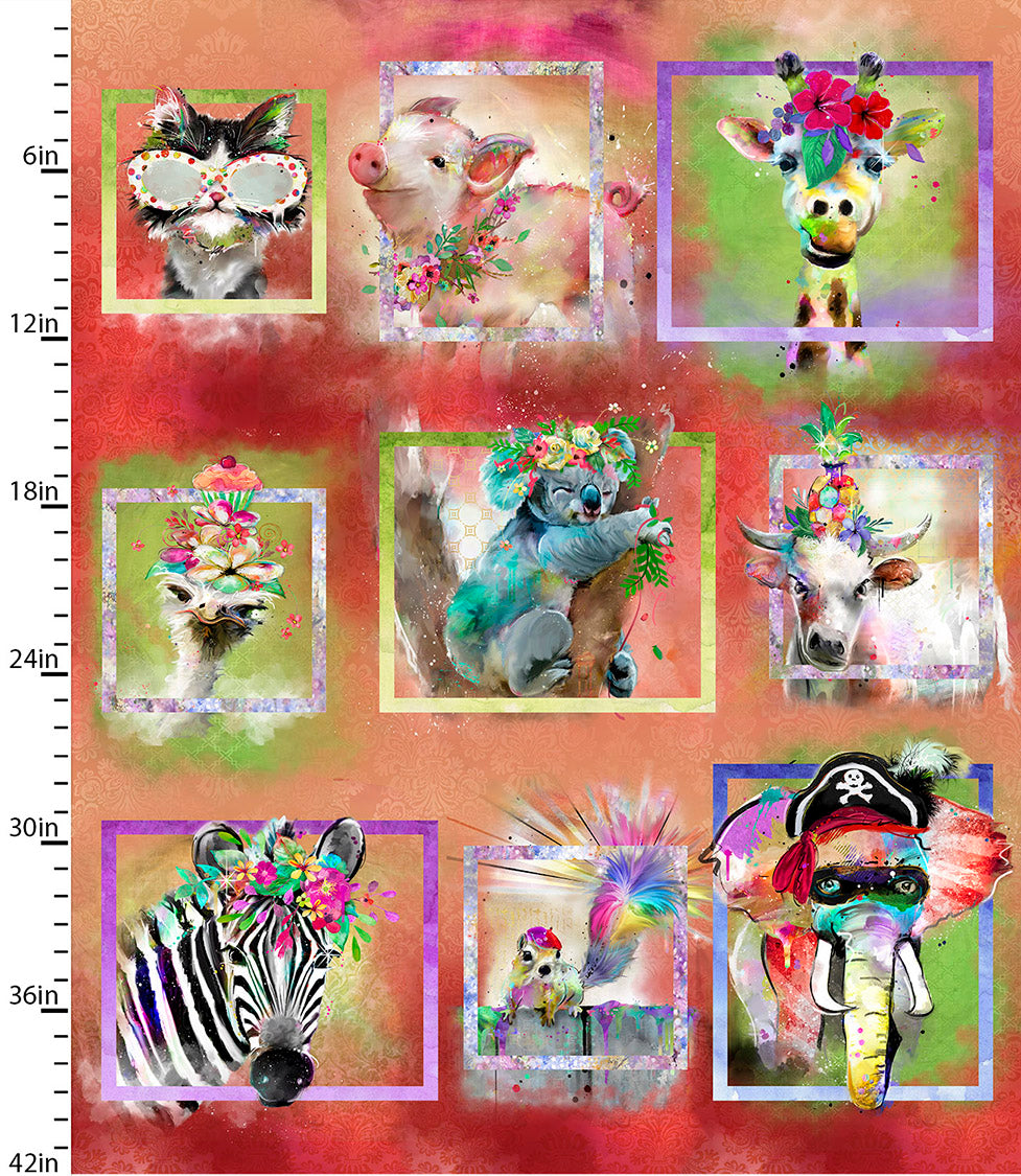 Party Animals Cotton Print - Animal Squares Panel