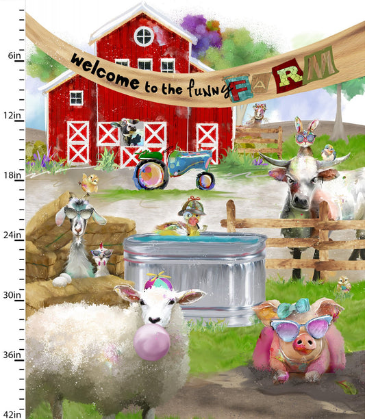 Welcome to the Funny Farm Cotton Print - Barn Scene Panel
