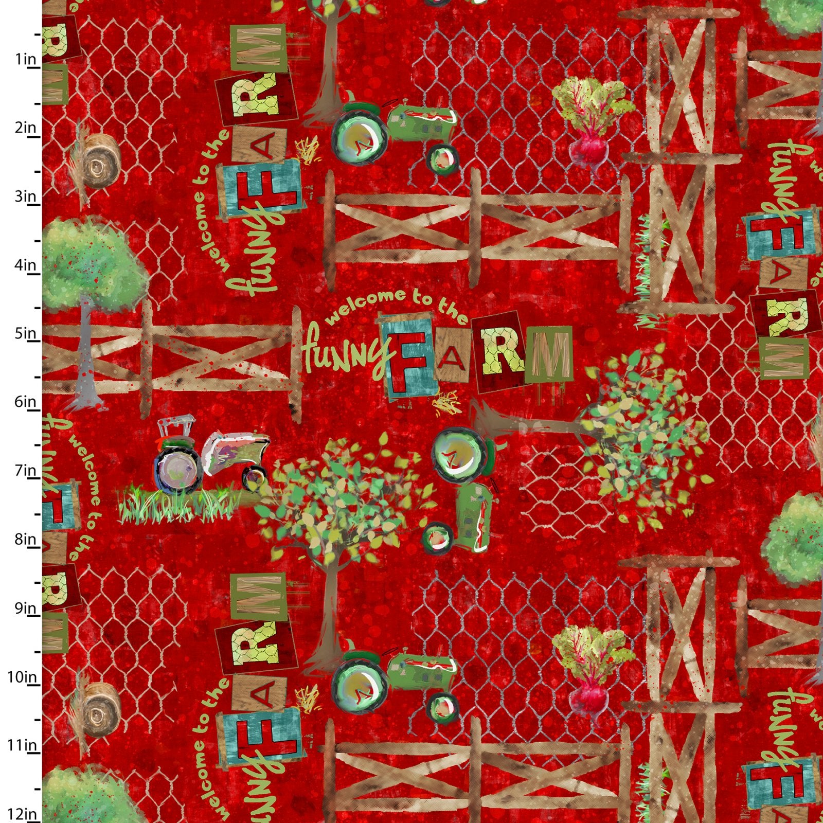 Welcome to the Funny Farm Cotton Print - Tractors