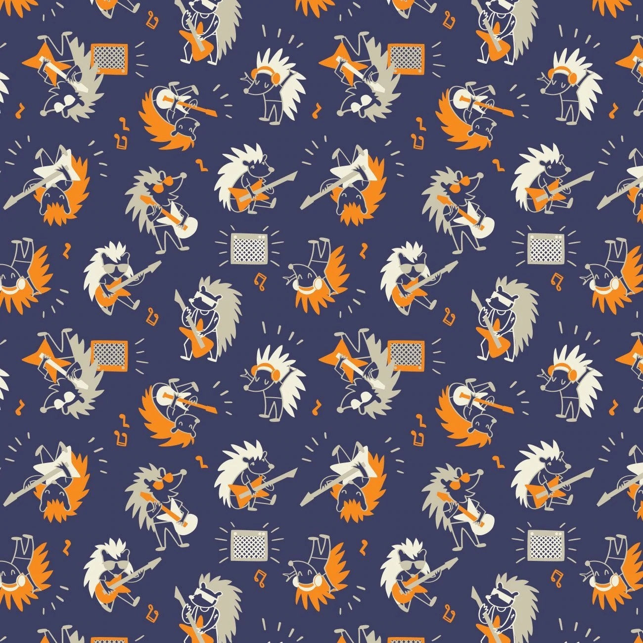 Rock On Cotton Print - Hedgehog Rock Star - per half metre