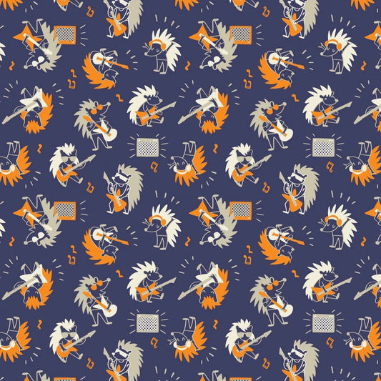 Rock On Cotton Print - Hedgehog Rock Star - per half metre