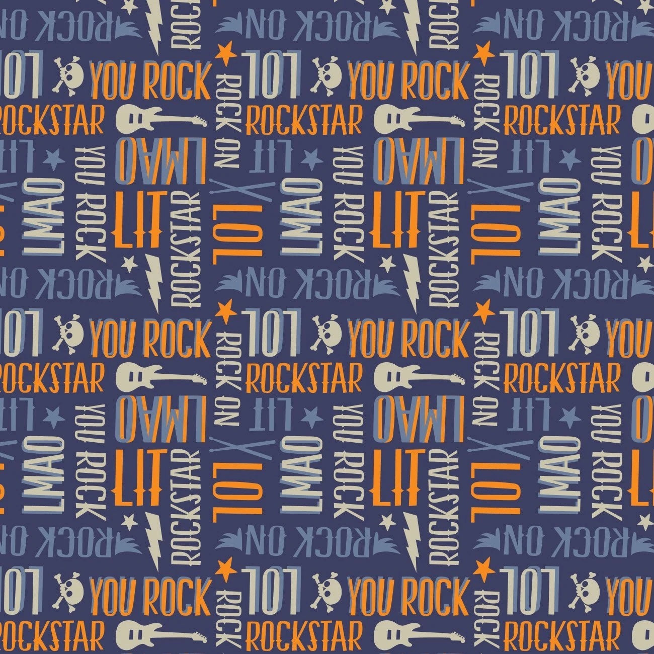 Rock On Cotton Print - Concert Slang on Navy - per half metre