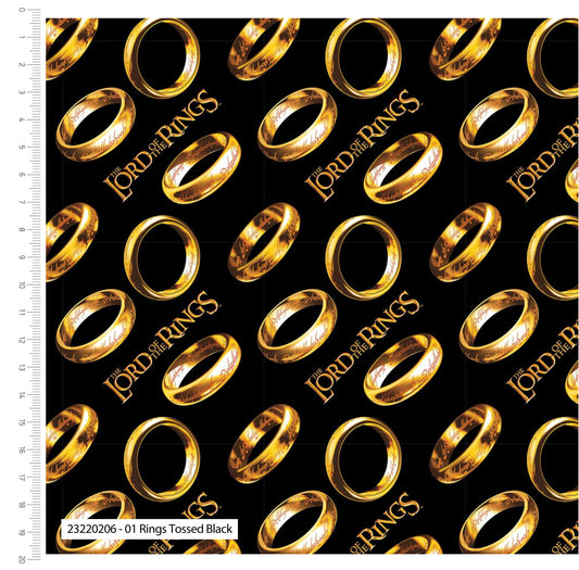 Lord of the Rings Collection II Cotton Print - Rings Tossed Black