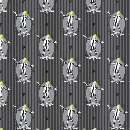 Beetlejuice Cotton Print - Beetlejuice Stripe Grey