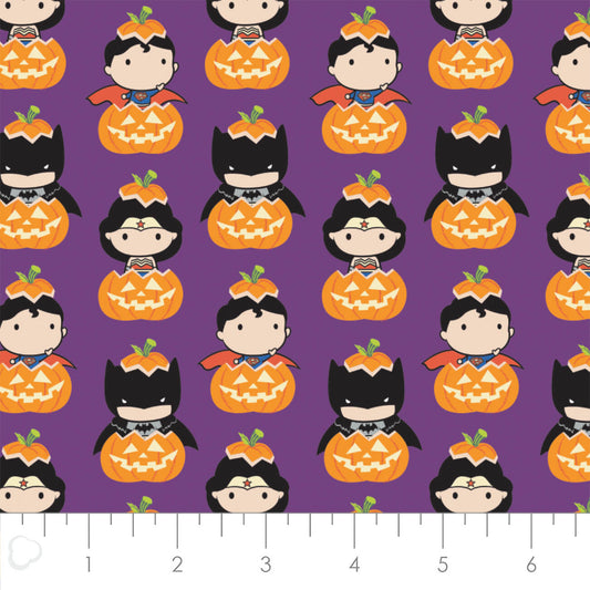 DC Halloween Cotton Print - Halloween Kawaii Characters in Purple