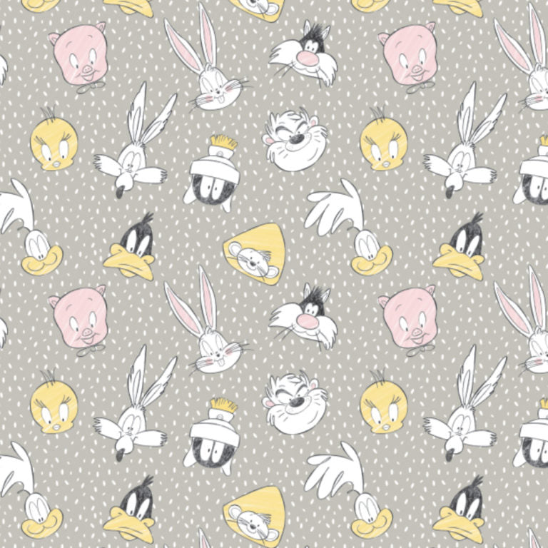 Looney Tunes - Little Dreamer Cotton Print - Character Heads on Grey 