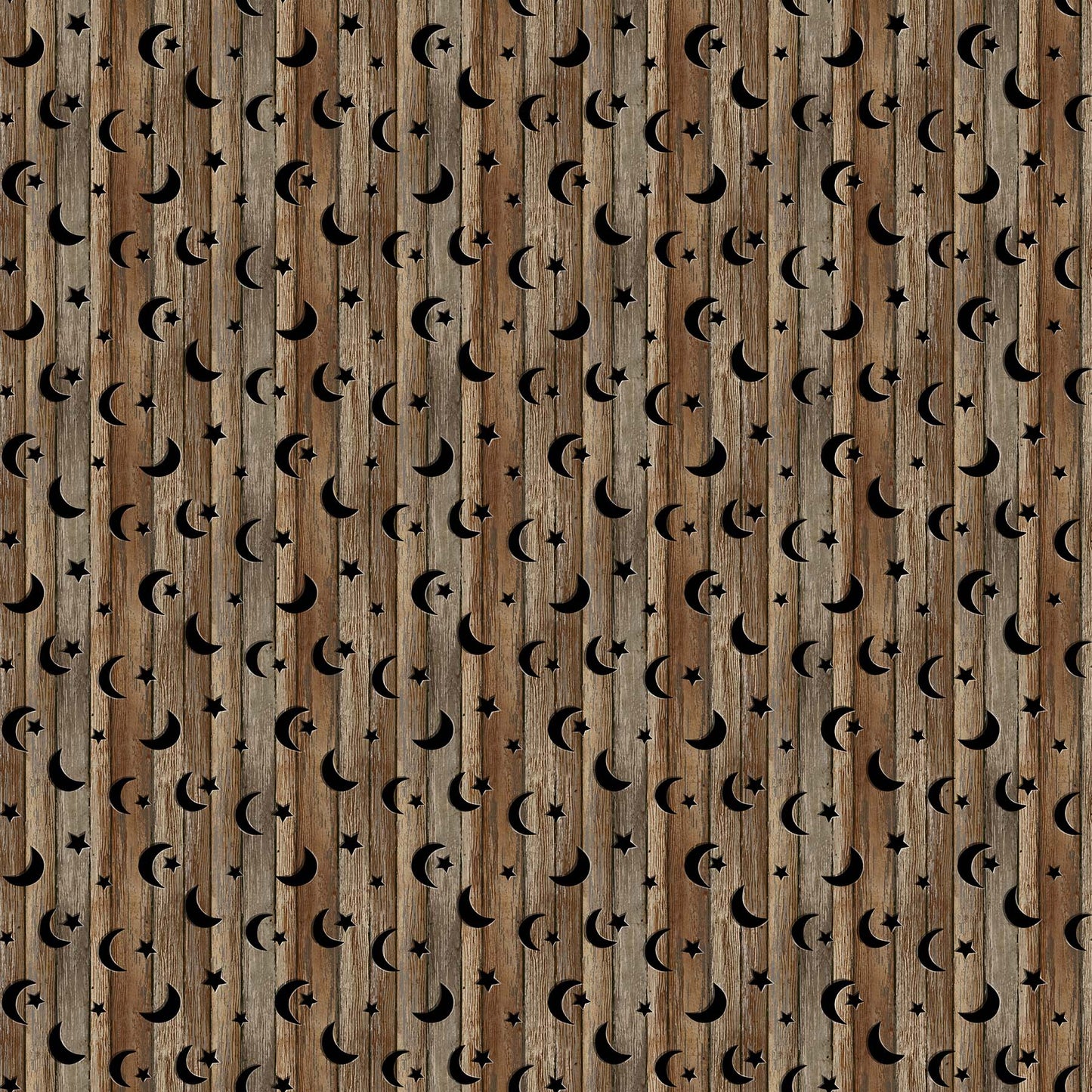 Nature's Calling Cotton Print - Wood with Stars - per half metre