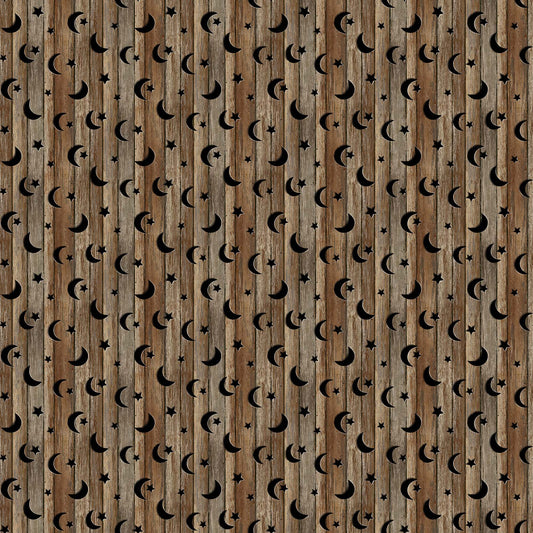 Nature's Calling Cotton Print - Wood with Stars - per half metre