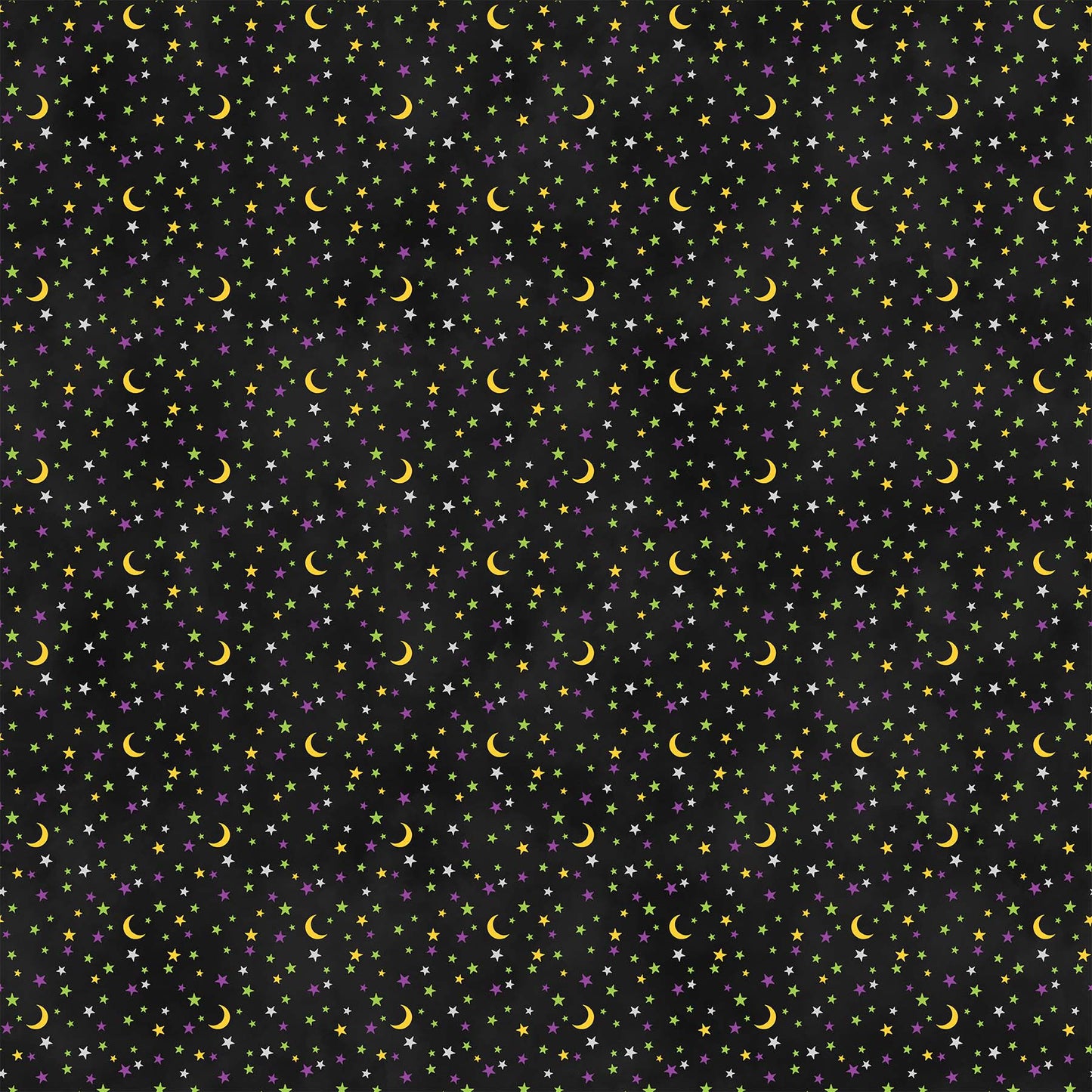 Gnomes Night Out Cotton Print - Moons and Stars on Black - per half metre