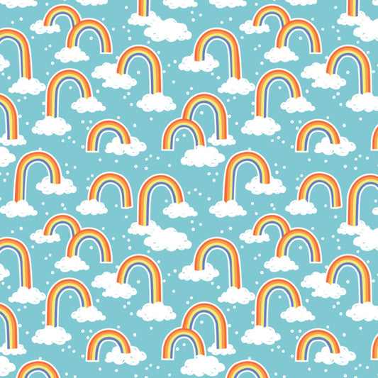 Rainbowsaurus Cotton Print - Rainbows on Blue 