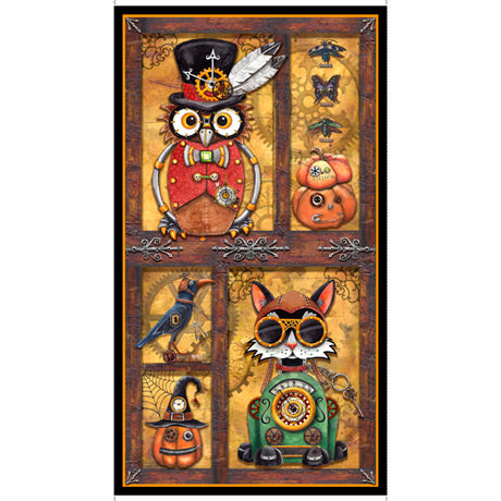 Steampunk Halloween Cotton Print - Steampunk Halloween Panel