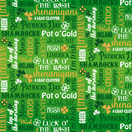 Irish Charm Cotton Print - Irish Lingo on Green