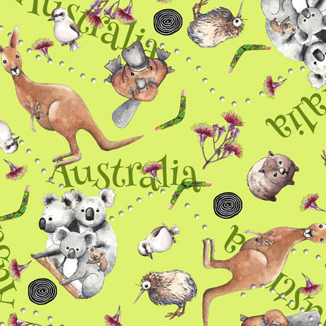 Kiwis and Koalas Cotton Print - Animal Toss on Kiwi