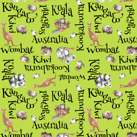 Kiwis and Koalas Cotton Print - Word Toss on Kiwi 