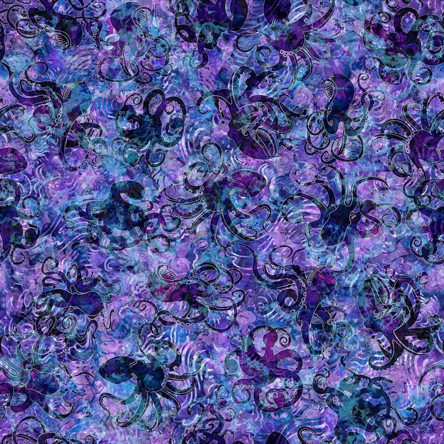 Aquatica Cotton Print - Octupus on Purple