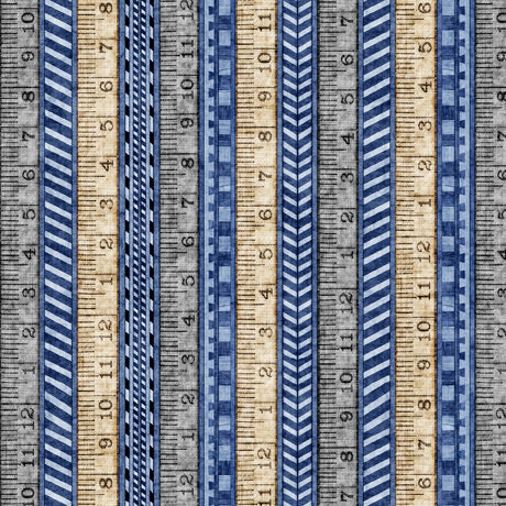 A Little Handy Cotton Print - Tape Measure on Blue