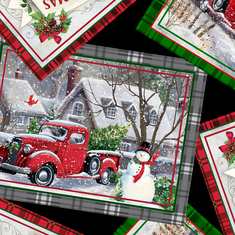 Winter Greetings Cotton Print - Christmas Postcards