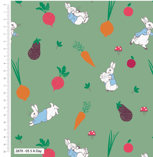 Peter Rabbit Home Grown Hoppiness Cotton Print - Five a Day