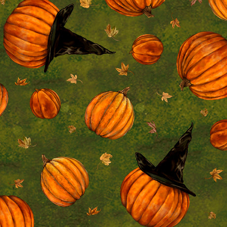 Tossed Pumpkins - All Hallow's Eve Cotton Print Fabric - End of Bolt 68cm